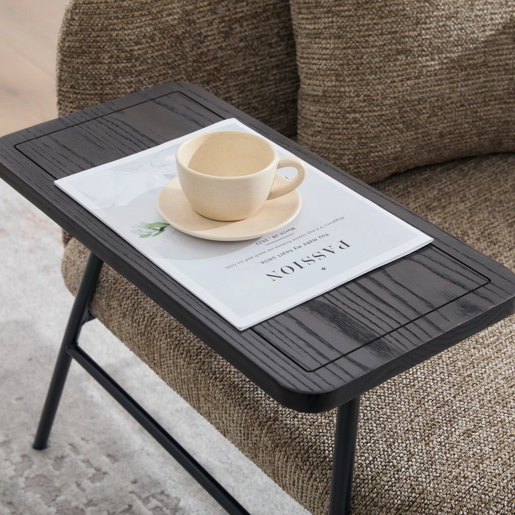 Poltrona relax in chenille con tavolino laterale e tasche portaoggetti - khaki