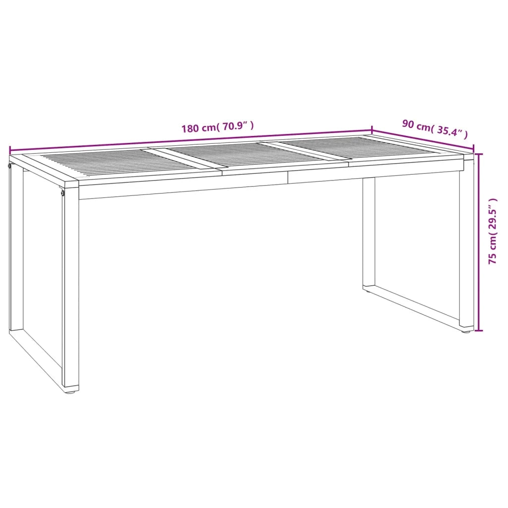 Tavolo Giardino con Gambe a U 180x90x75cm Legno Massello Acacia