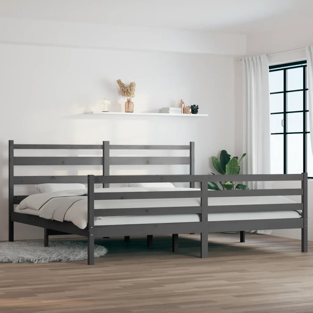 Giroletto-Struttura Letto in Legno Massello di Pino 200x200 cm Grigio 362270