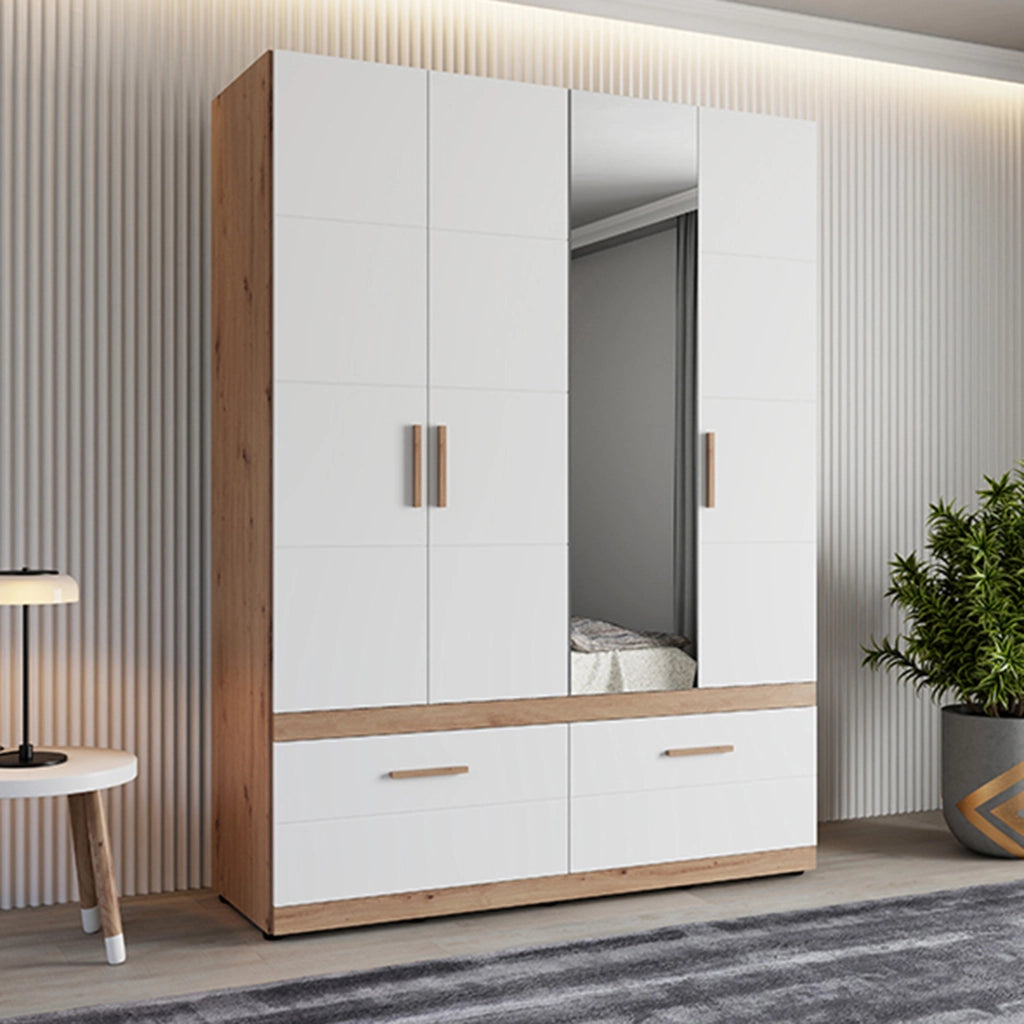 Armadio Camera da Letto Sayul, Guardaroba Grande 2 Cassetti, 155x208h cm Bianco Opaco