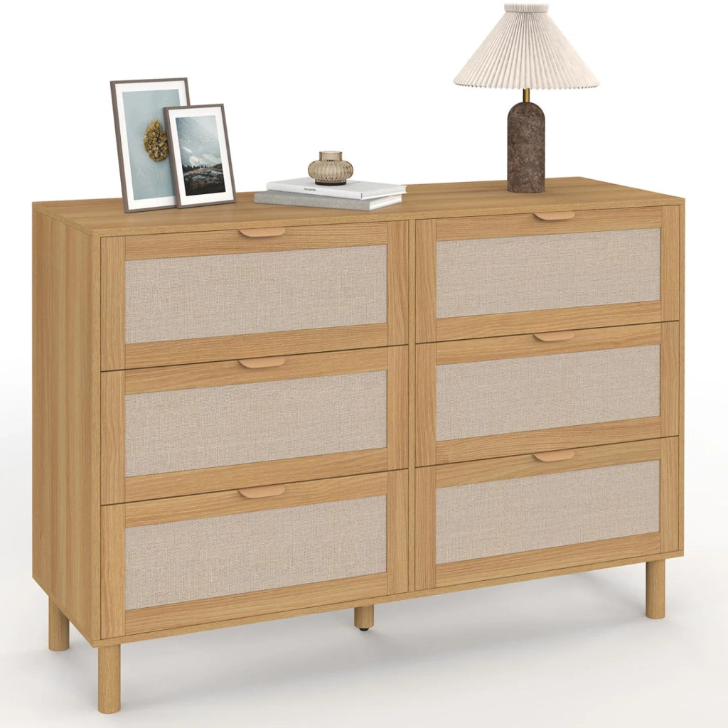 IDMarket - Contenitore ROBIN a 6 cassetti da 115 cm in legno e tessuto effetto lino
