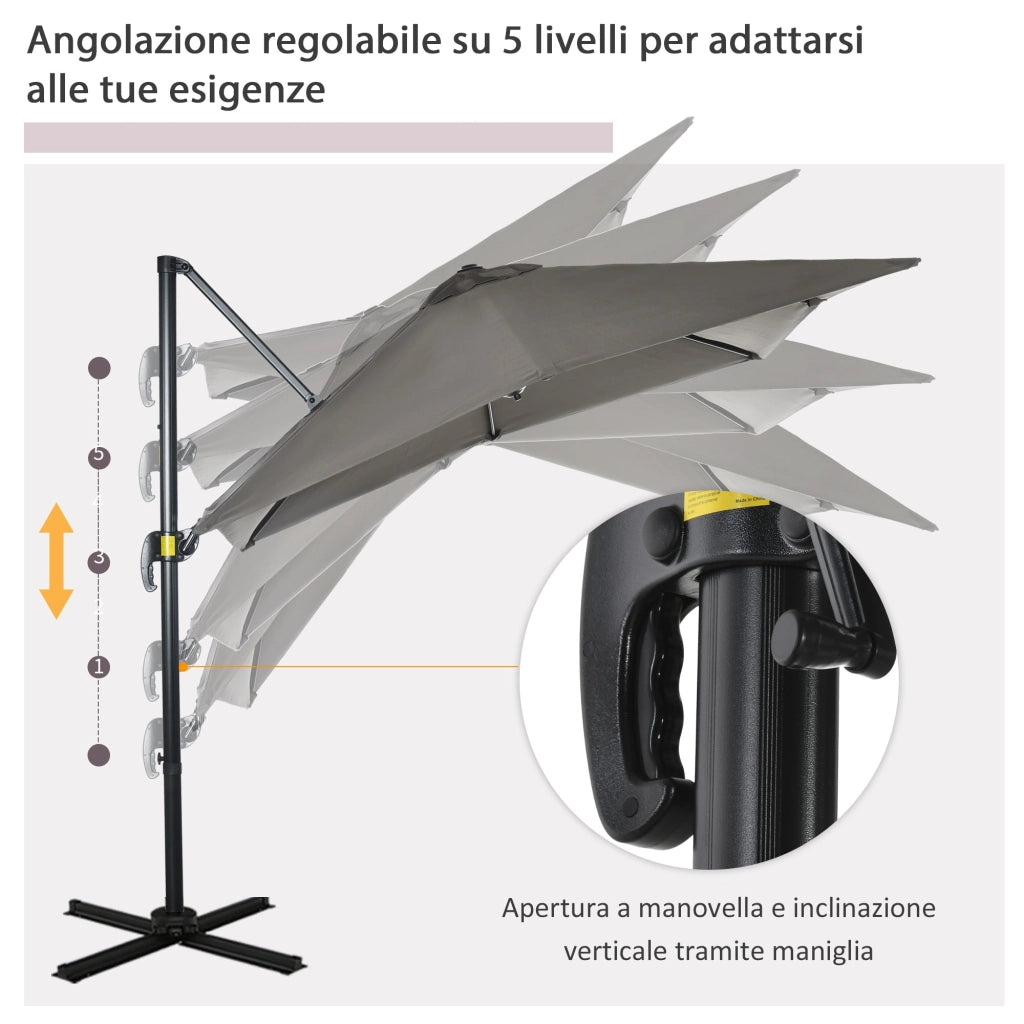 Ombrellone da Giardino 2.5x2.5 m con Rotazione 360° e Parasole Regolabile a Manovella Grigio Chiaro