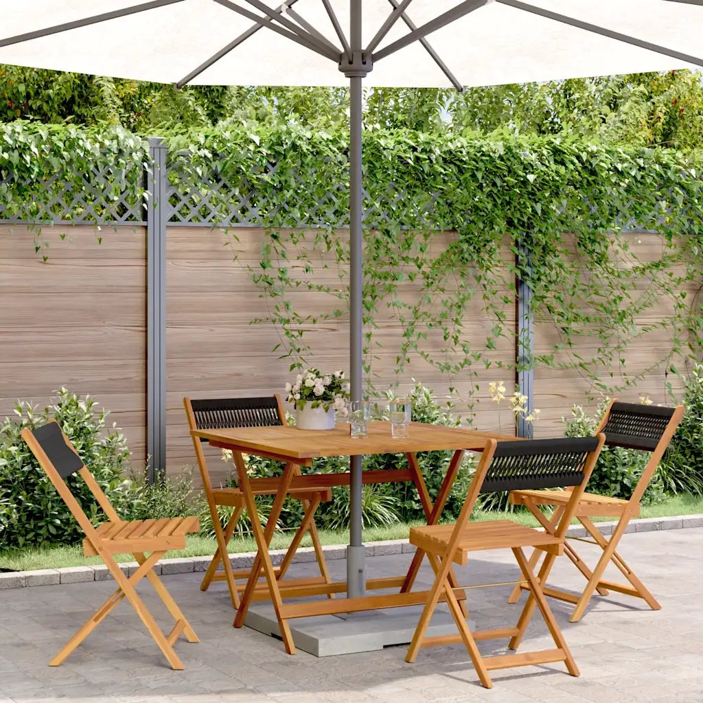 Set Pranzo da Giardino 5 pz | Set Salotto da Giardino Nero Polipropilene e Legno Massello