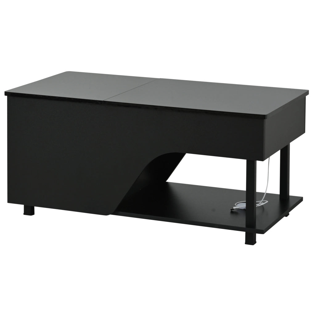 Tavolino da soggiorno regolabile in altezza 50 x 100 x 46 cm; con LED; vano contenitore; nero