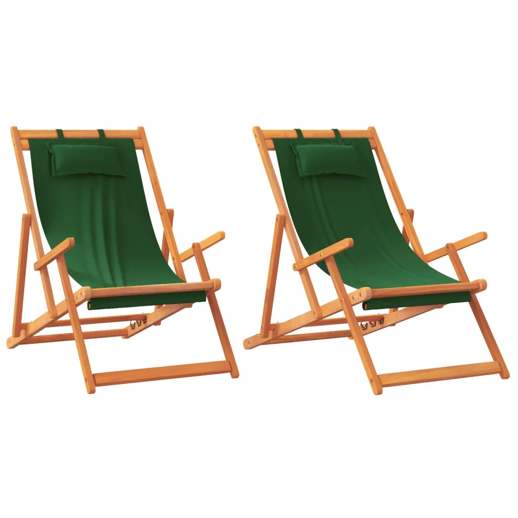 Sedie da Spiaggia Pieghevoli 2 pz | Sedie da Esterno Verdi in Tessuto