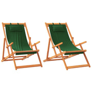 Sedie da Spiaggia Pieghevoli 2 pz | Sedie da Esterno Verdi in Tessuto