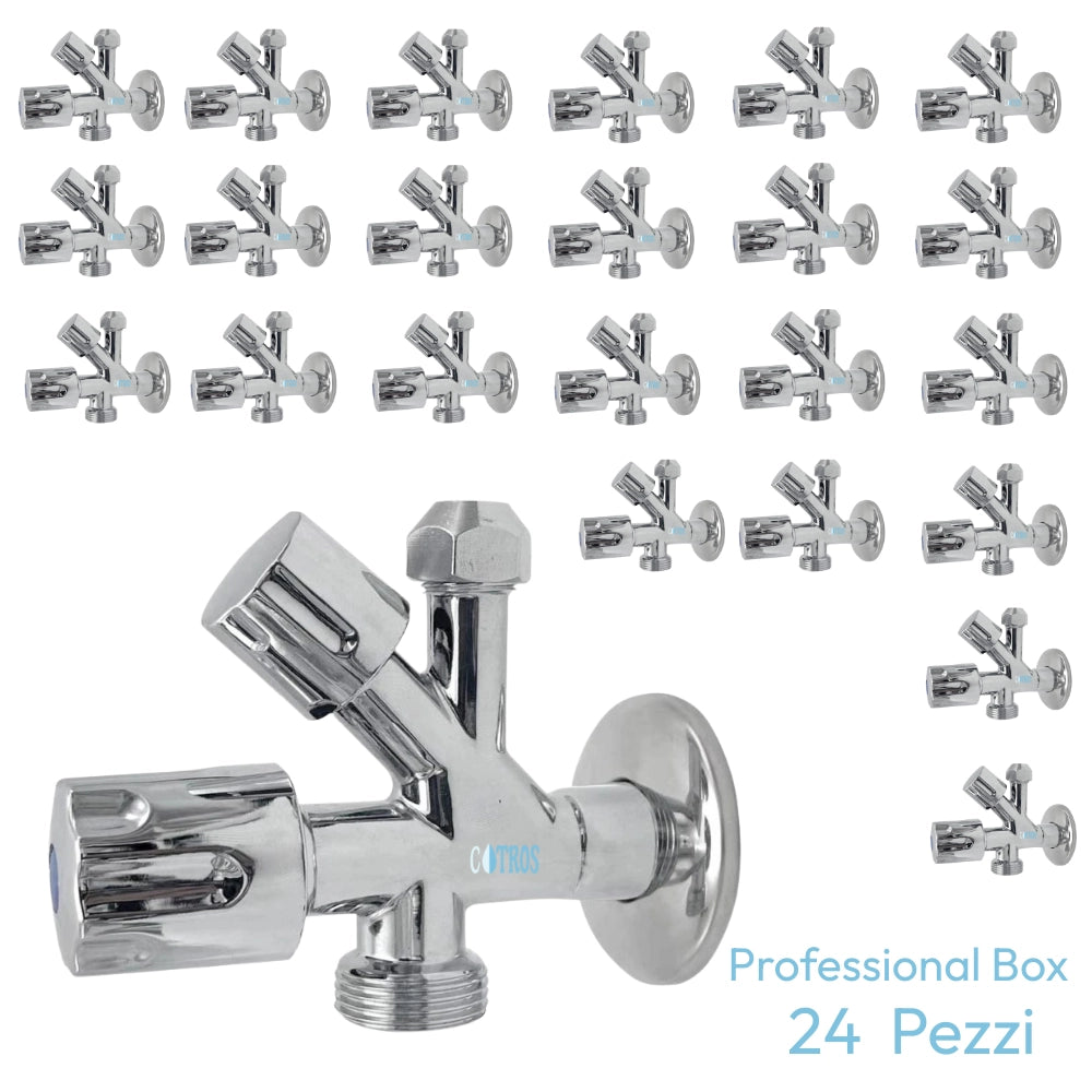 Valvola rubinetto arresto sottolavabo doppio attacco 1/2 3/4 3/8 multipack *** (quantita) pezzi 24, confezione 1