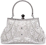 Borsa da sera per donna, portafoglio, design, borsa da sera, con perle e pailletten in argento, unico modello