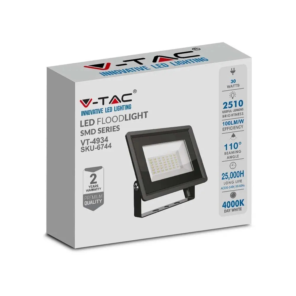 V-TAC Faro LED 30W 4000K 2510lm IP65 nero SMD VT-4934