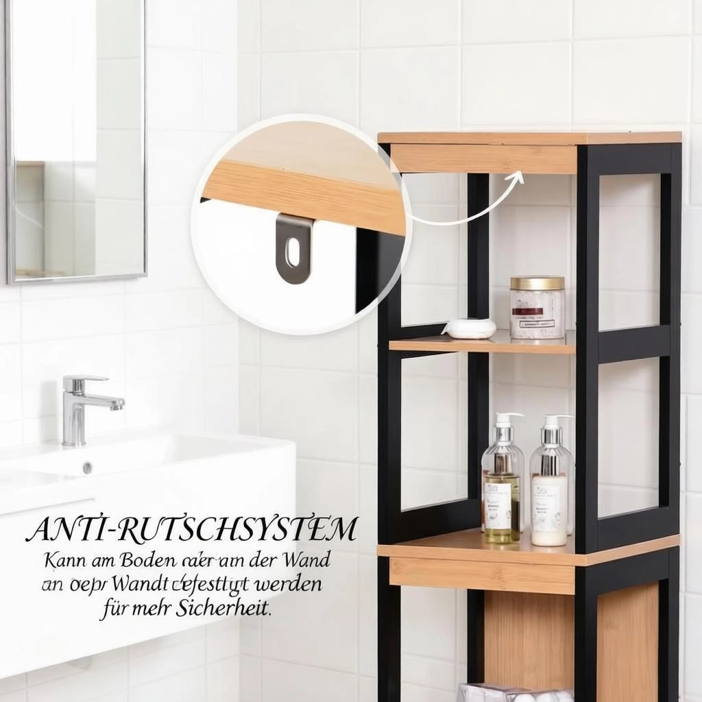 ARMADIO BAGNO alto 30x30x144,3 cm Bambù e MDF Nero/Naturale