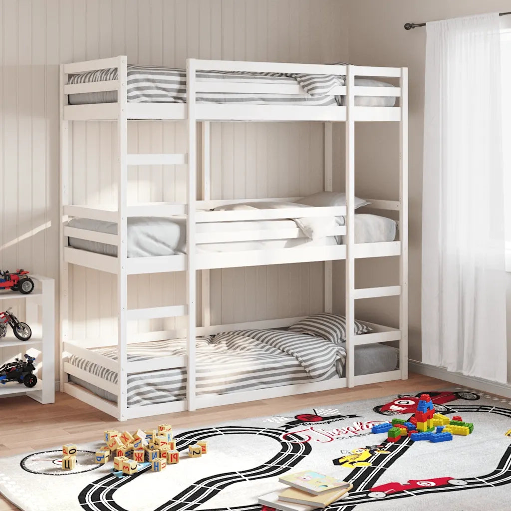 Letto a Castello Triplo Bianco 90x200 cm Legno Massello di Pino 3284255