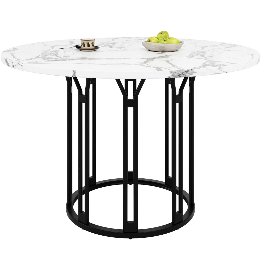 Tavolo rotondo da pranzo 100 cm in MDF effetto marmo nero con gambe in metallo