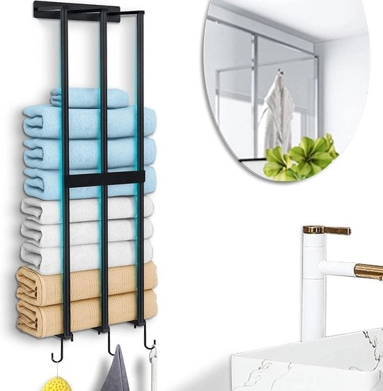 Sostegno asciugamano, appoggio asciugamano bagno senza perforazione nero, appoggio asciugamano muro, appoggio asciugamani bagno (75 cm, con 3 ganci per asciugamani).