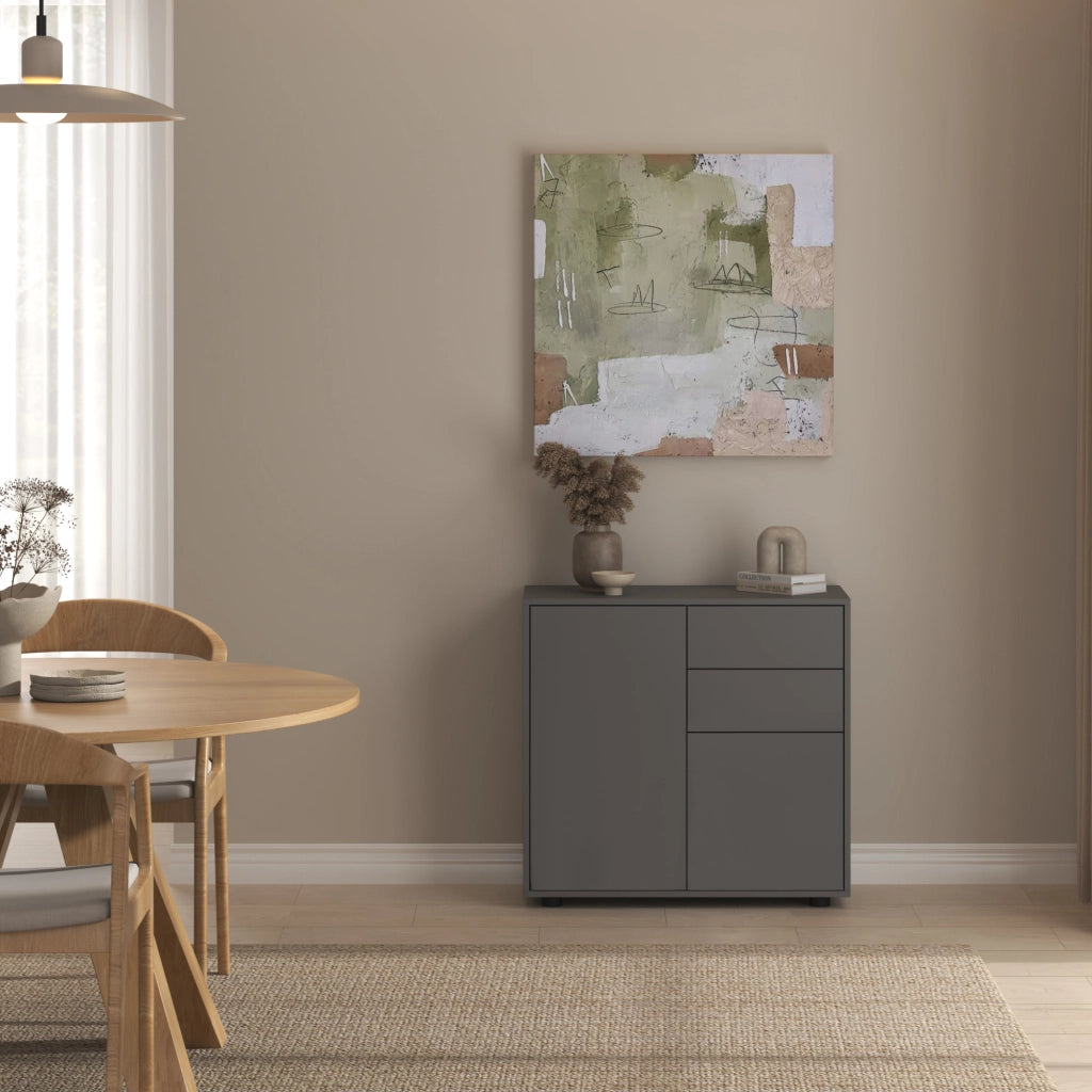 Comò Paarl con 2 Ante e 2 Cassetti 74x79x36 cm - Grigio Scuro Opaco [en.casa]
