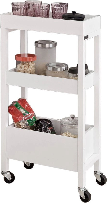 Scatola per Bagno 21cm - Scatola per Cucina - Scatola per Ripostiglio - Bianco MDF e Legno di Ciliegio - Multifunzione e Mobili - Montaggio Facile - 21cm x 83cm x 40cm
