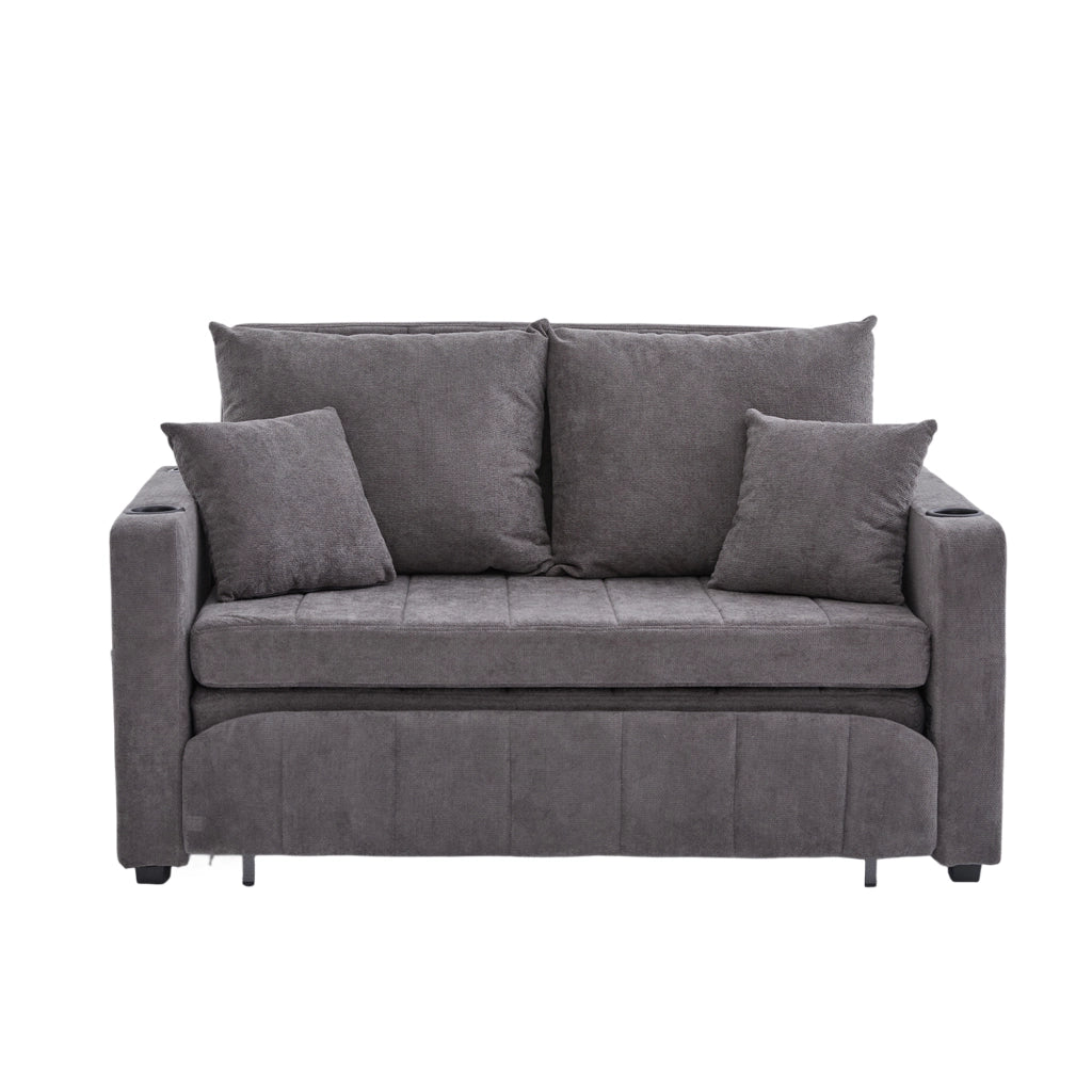 Divano letto in ciniglia grigia 139x83x58 cm con 4 cuscini