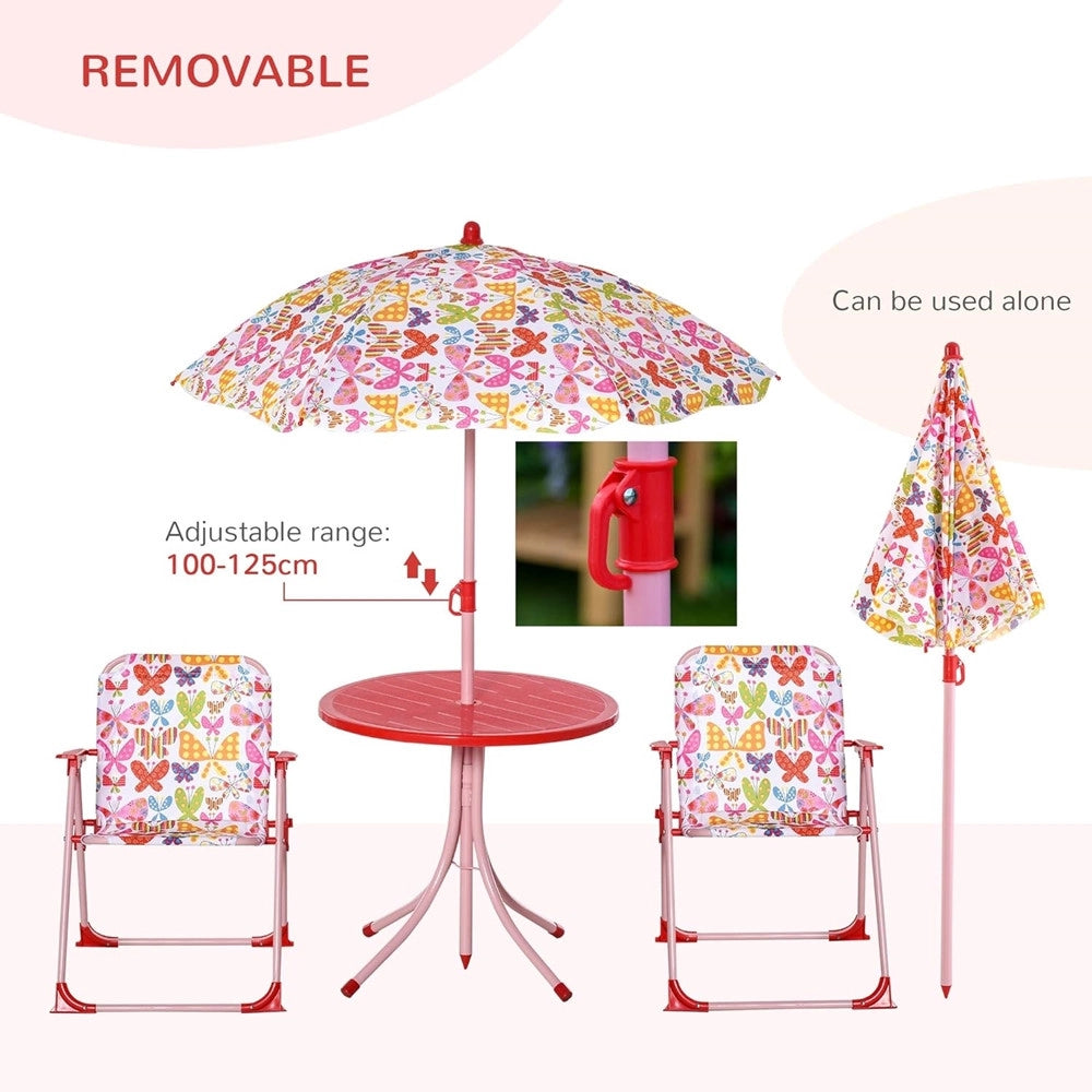 Trade Shop - Set Tavolo Sedia Bistrot Per Bambini Motivo Farfalla Giardino Cortile Con Ombrellone 529027 -