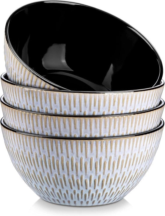 Set di 4 contenitori in ceramica, 860ml, resistenti a forno e microonde, contenitori per dessert, contenitori per cuscus, contenitori per cereali, contenitori in ceramica beige