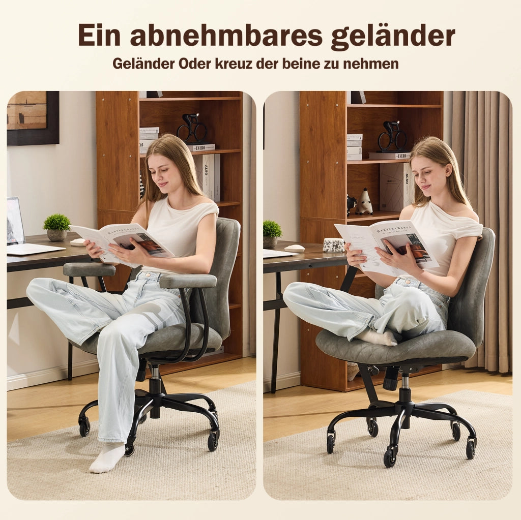 Sedia ergonomica da ufficio e casa in pelle grigia; altezza regolabile; braccioli removibili