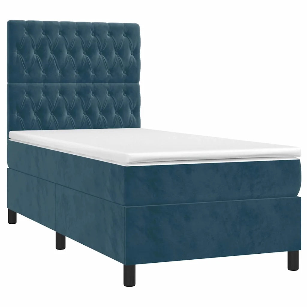 Letto a Molle con Materasso e LED Blu Scuro 90x200cm in Velluto 3136285