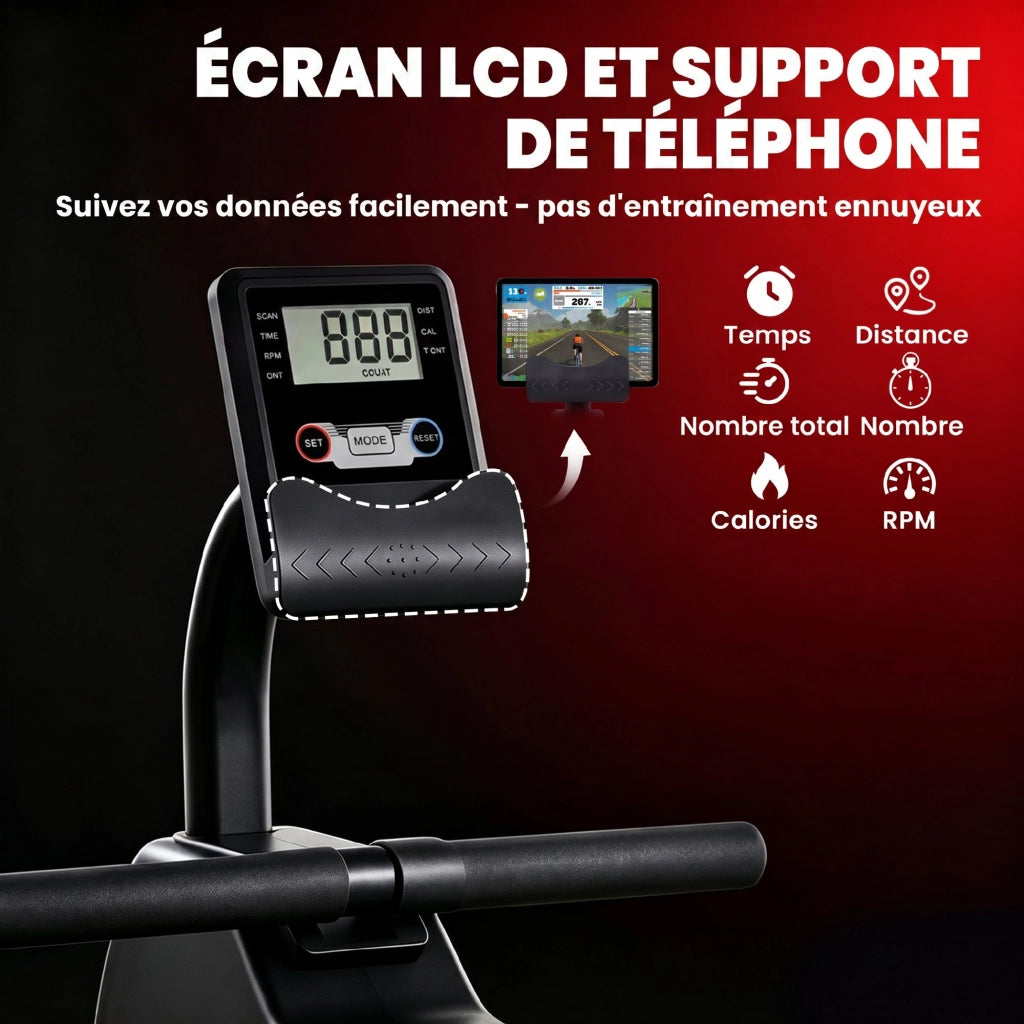 Rameur Magnetico Bluetooth Kinomap Zwift 16 Livelli ¨C zephmum ¨C 135x42x72cm Rosso