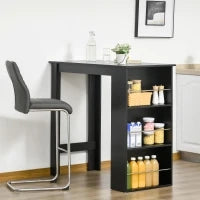 Bancone da Cucina Tavolo Alto con 3 Mensole in Legno, Tavolo da Bar Cucina Arredamento Moderno Casa e Bar, 112x57x106cm, Nero