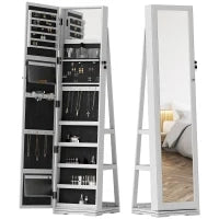 Specchio Portagioie Girevole per Camera da Letto con 2 Chiavi, in Legno Bianco e Vetro, 38x38x160 cm
