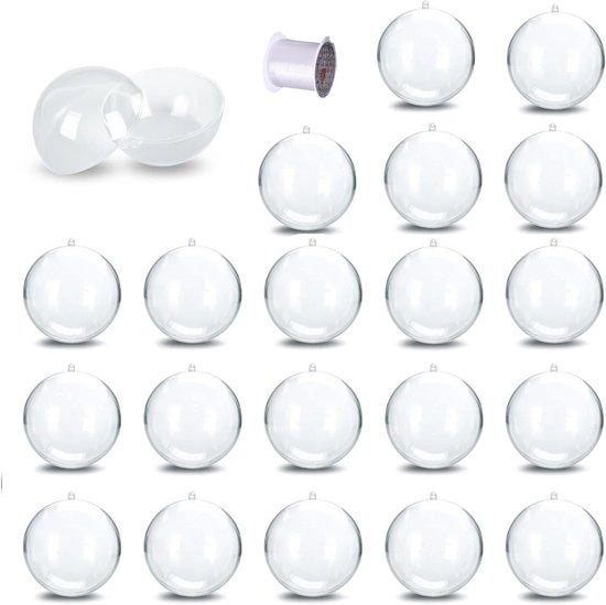 Set di 20 palline di plastica trasparente personalizzabili per riempire, cristalline con occhielli, decorazione per albero di Natale DIY.