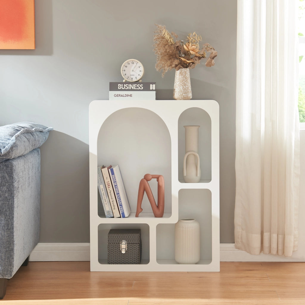 Scaffale Basso Vågå con 4 Scomparti Geometrici 80x60x24 cm Bianco [en.casa]
