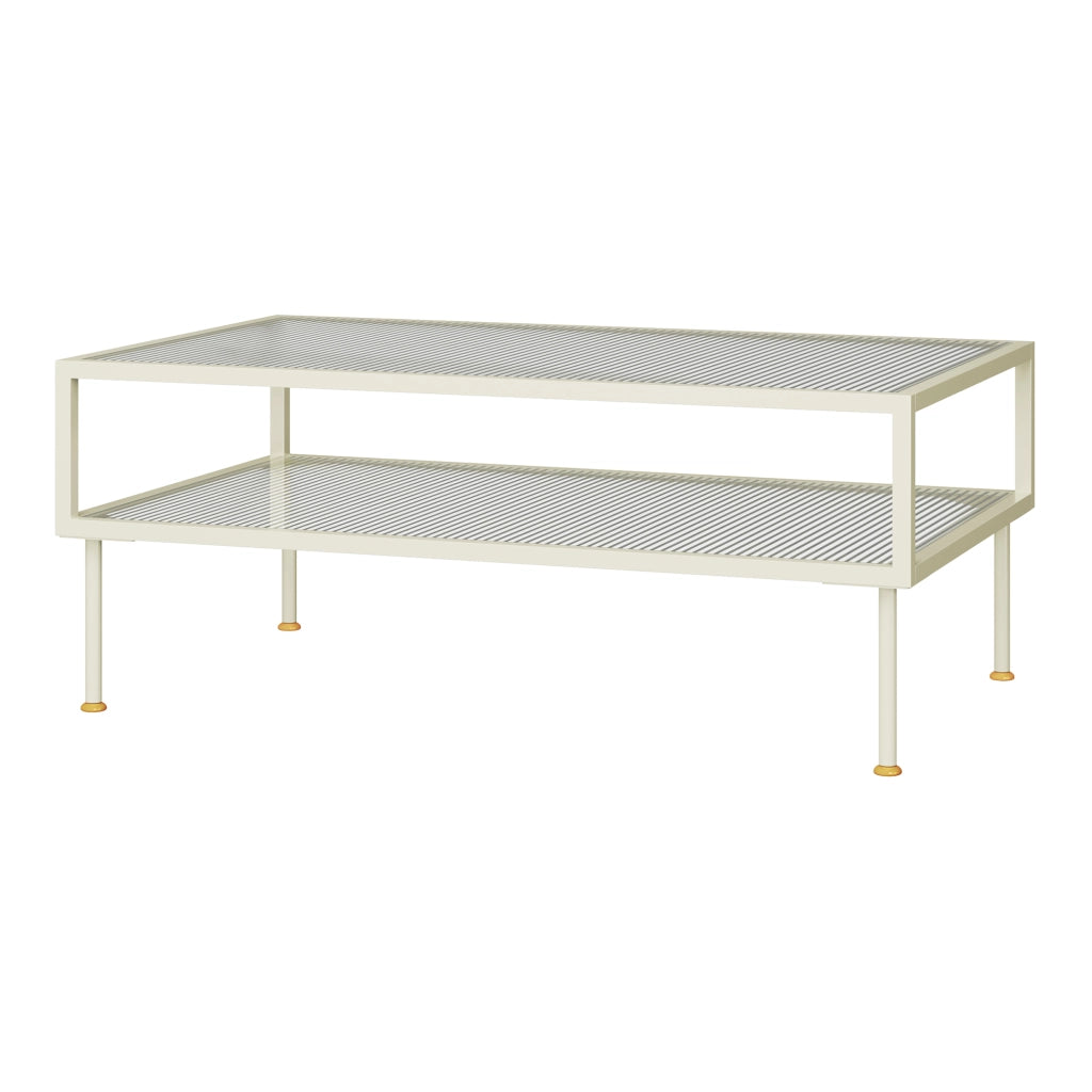 Tavolino Centrale da Salotto Lindau in Acciaio Piani in Vetro 100x50x46 cm Bianco Crema [en.casa]