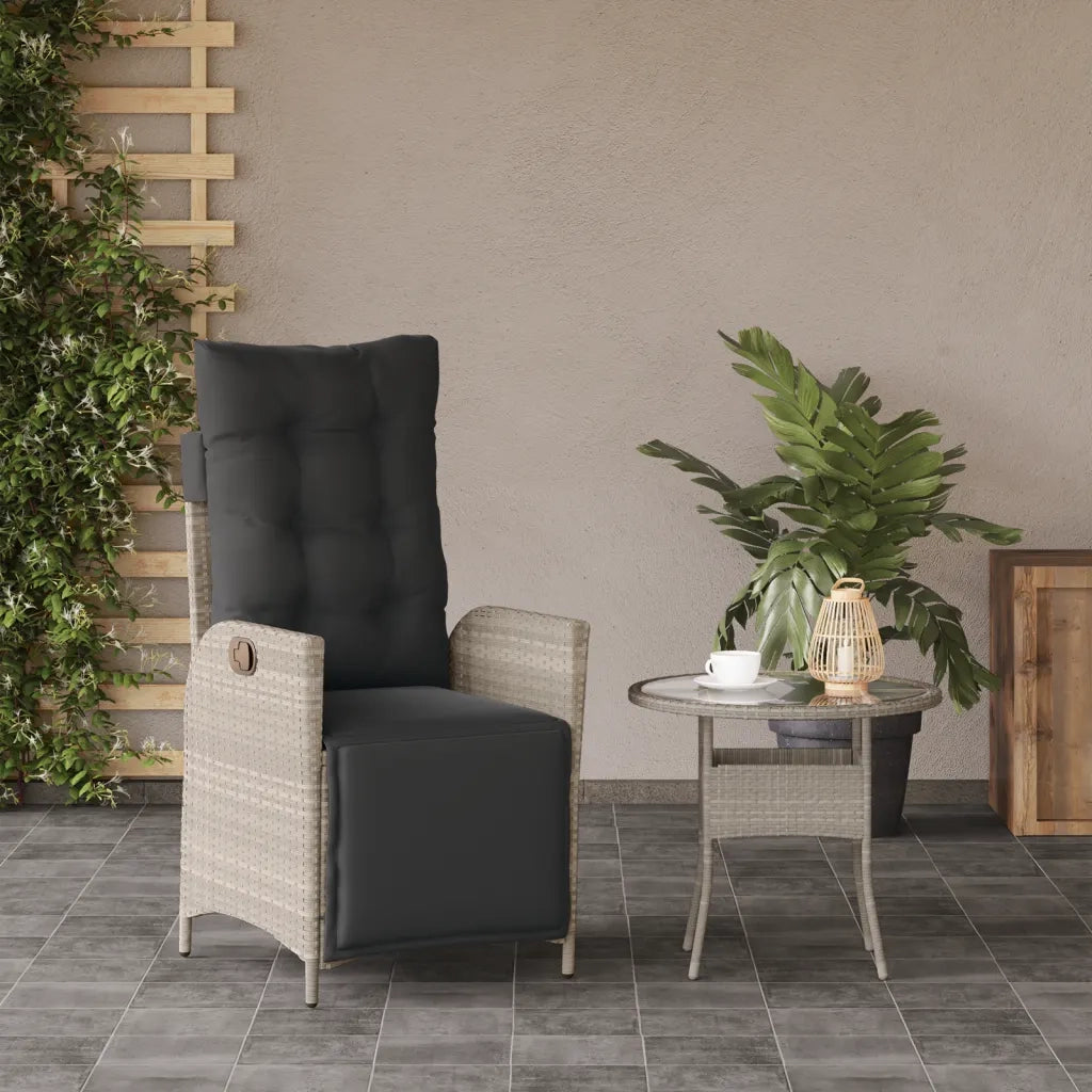 Sedia Reclinabile Giardino Poggiapiedi Grigio Chiaro Polyrattan 365286