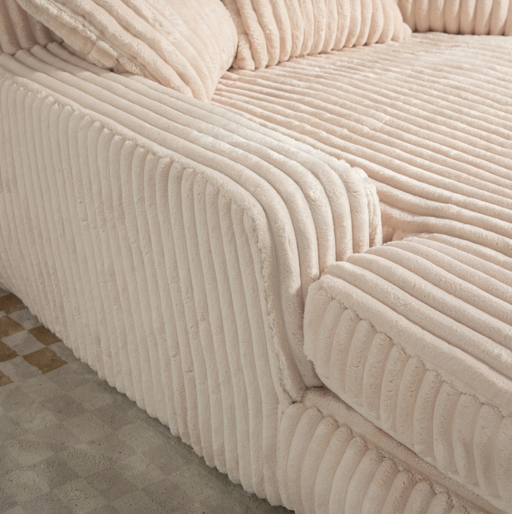 Chaise longue in corduroy 125x155x63 cm con 3 cuscini; beige