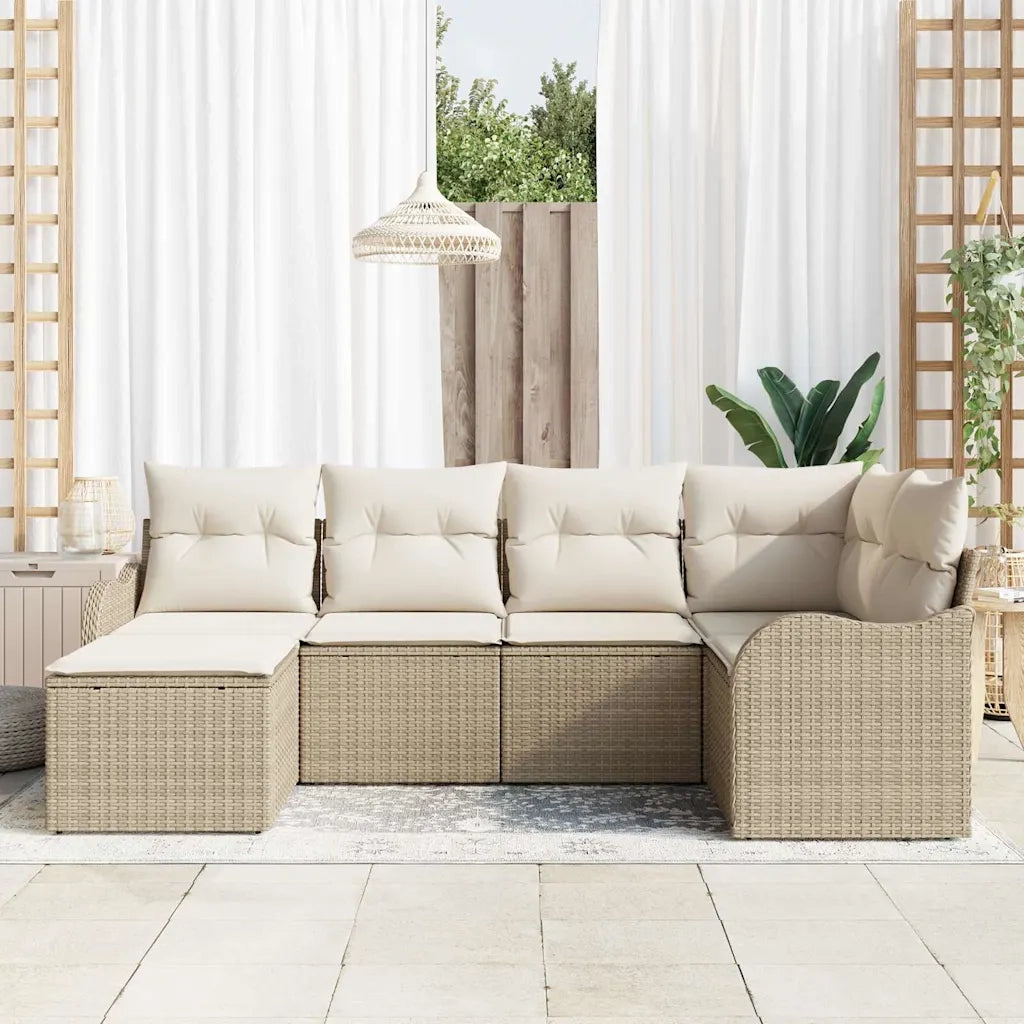 Set Divano da Giardino con cuscino 6 pcs Beige Poly Rattan