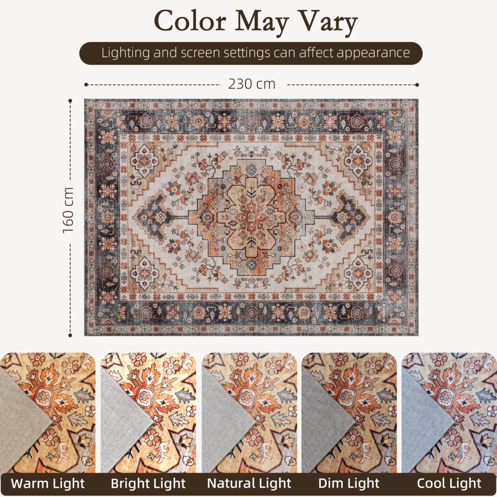 Tappeto Bohemien Antiscivolo Lavabile ¨C Xylo ¨C 230x160 cm Marrone Pelo Corto