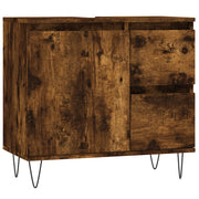 Mobiletto da bagno con vani portaoggetti anta cassetti 65 x 33 x 60 cm stile industriale legno composito finitura rovere affumicato 02_0049044