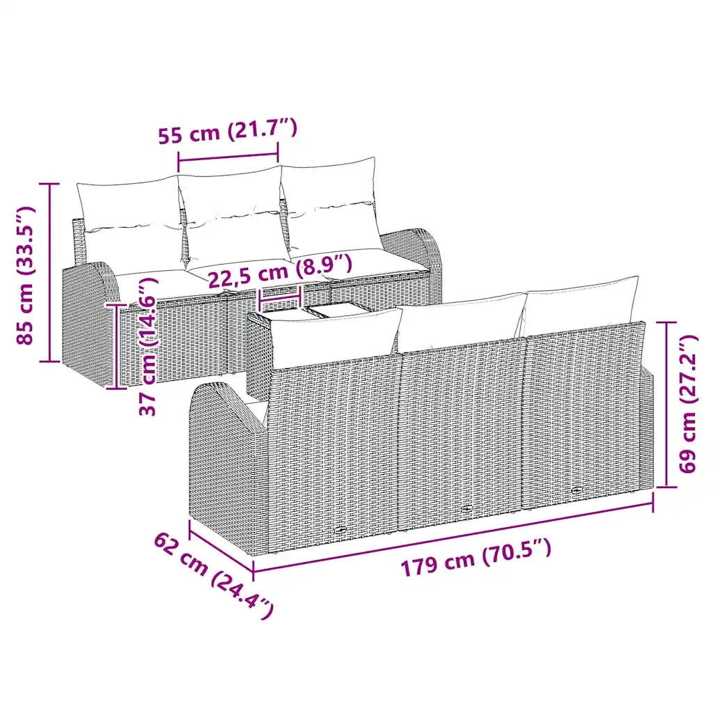 Set Divano da Giardino 7 pcs Nero e Crema polyrattan 3354596