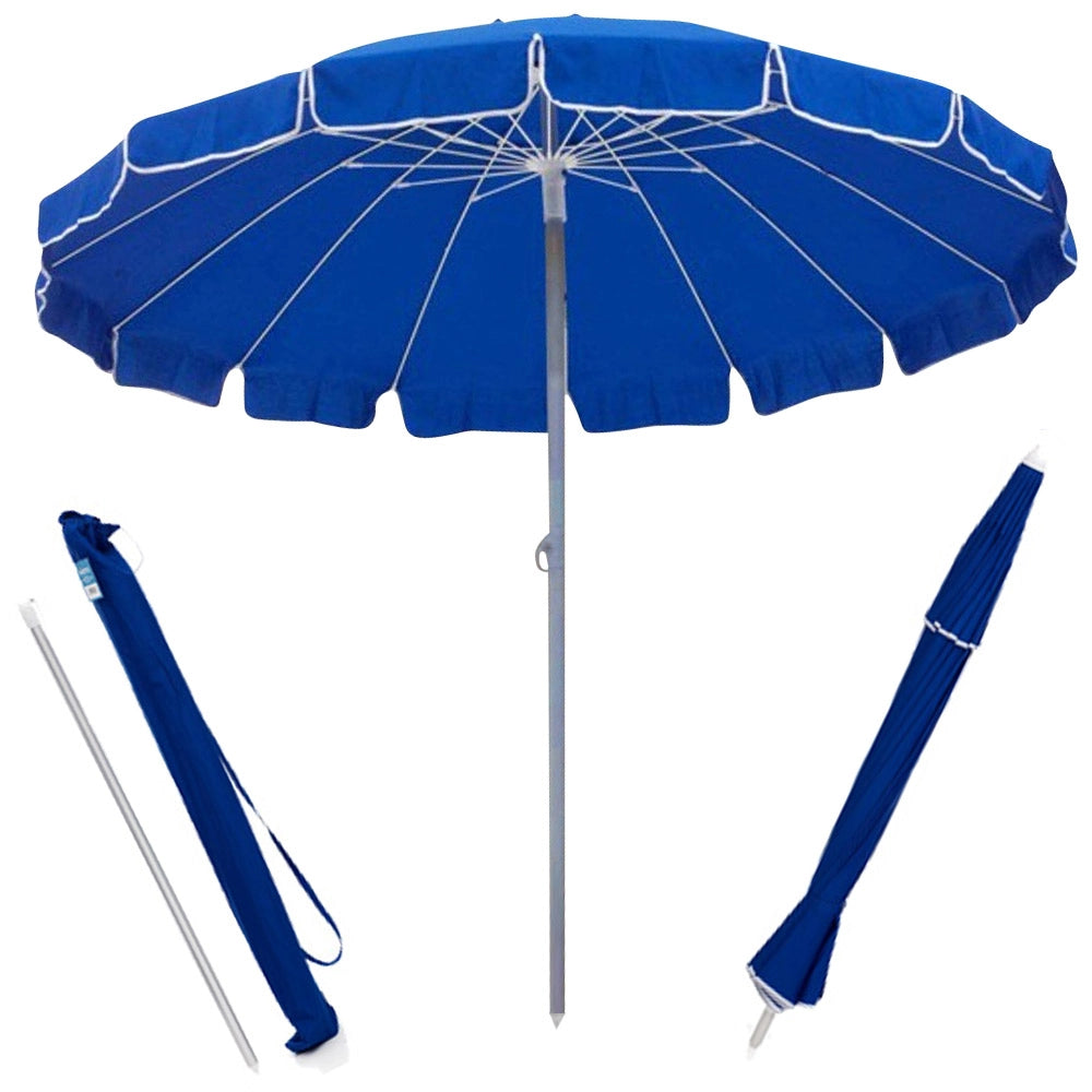 Ombrellone Mare Spiaggia Giardino 220cm Alluminio 16 Stecche con Custodia Air Vent Blu