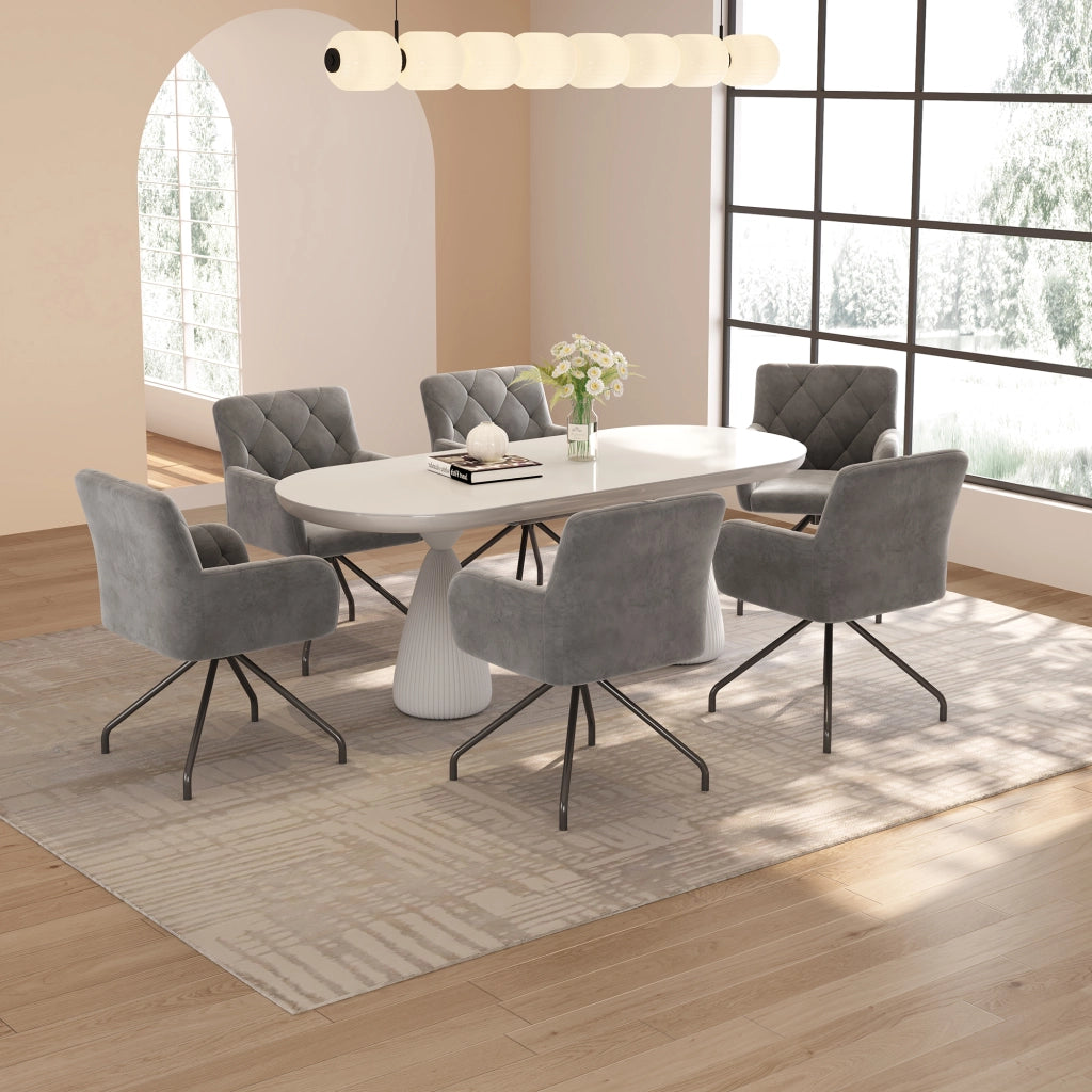Set di 2 sedie da pranzo con schienale ergonomico e braccioli imbottiti in velluto grigio chiaro