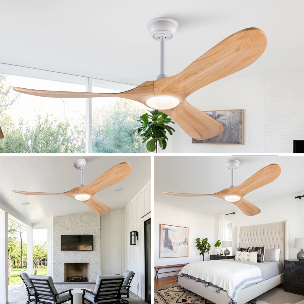 Ventilatore da soffitto da 52 pollici con luce LED; telecomando e 3 pale in legno massello