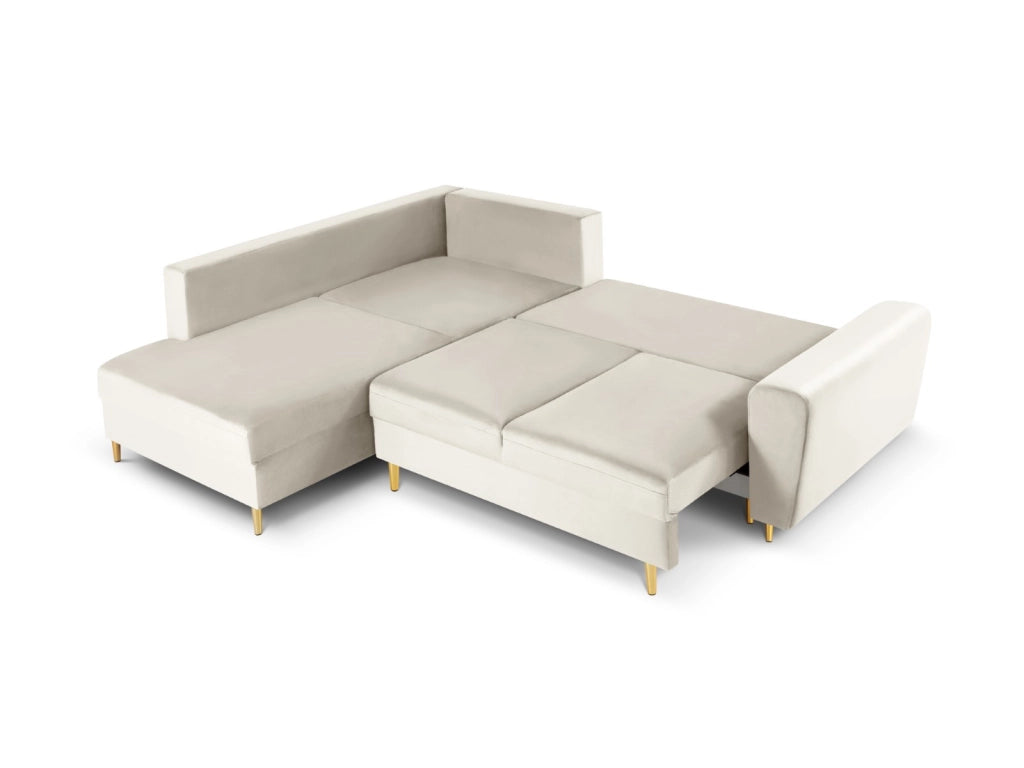 Cosmopolitan Design - Divano convertibile angolare sinistro con contenitore "Kyoto" 5 posti in velluto beige chiaro 