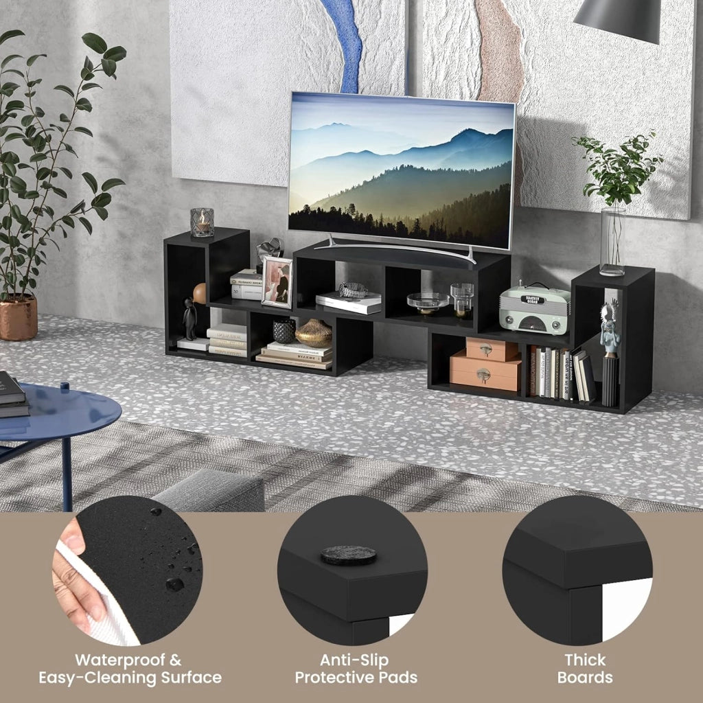 Mobile TV con Ripiani Aperti, Supporto per TV Moderno Fino a 65 Pollici, Ideale per Soggiorno,Camera, 2 Colori,134-180x30x43 cm (Nero)