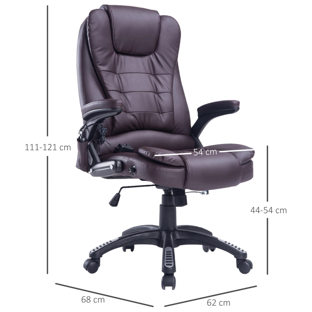 EasyComfort Poltrona Massaggiante da Ufficio ad Altezza Regolabile con 6 Punti Massaggianti, in PU, 62x68x111-121 cm, Marrone