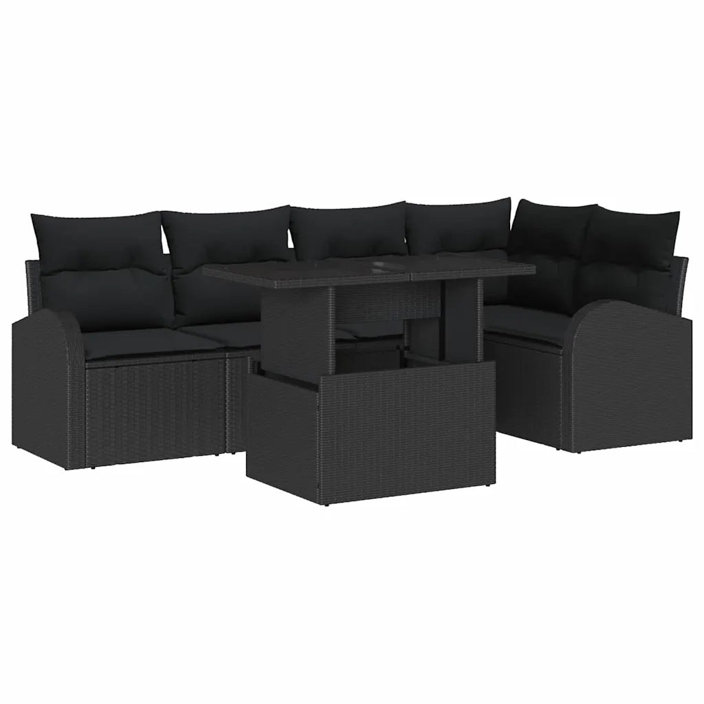 Set Divano da Giardino con cuscino 6 pcs Nero Poly Rattan