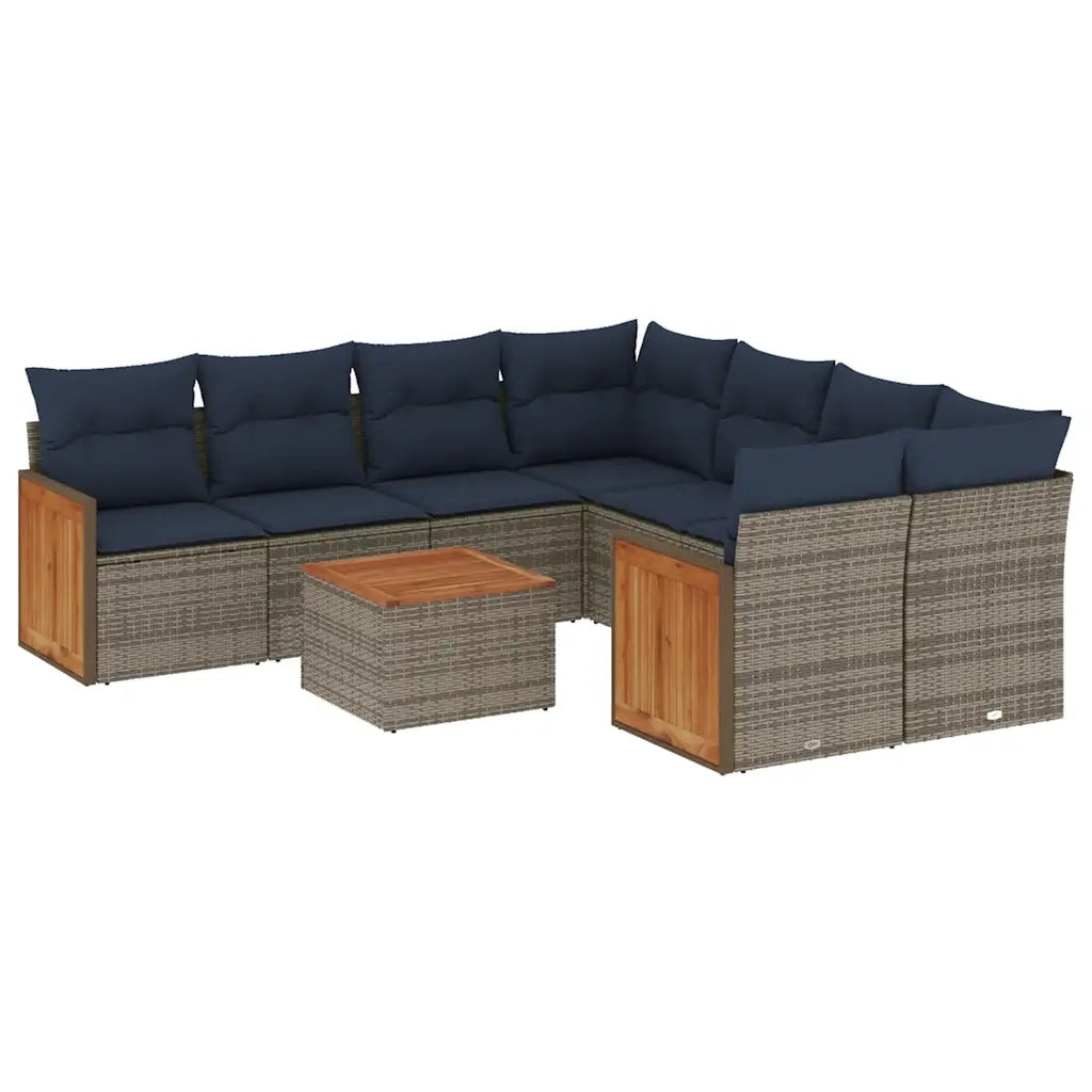 Set Divani da Giardino 9 pz con Cuscini Grigio in Polyrattan 3227510
