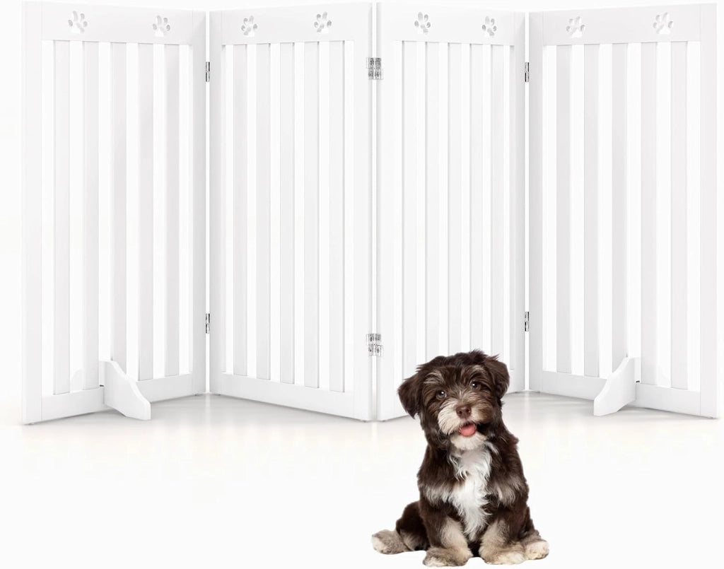 Cancelletto per Cani Pieghevoli 204 x 60 cm, Barriera per Cani in Legno a 4 Pannelli con Piedini Stabili, Recinzione per Scale, Ingressi e Corridoi (Marrone)