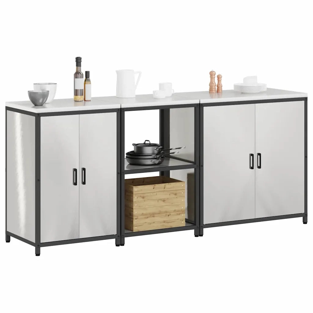 vidaXL Set di Stoccaggio per Cucina 3 pcs Argento 210 x 50 x 92 cm