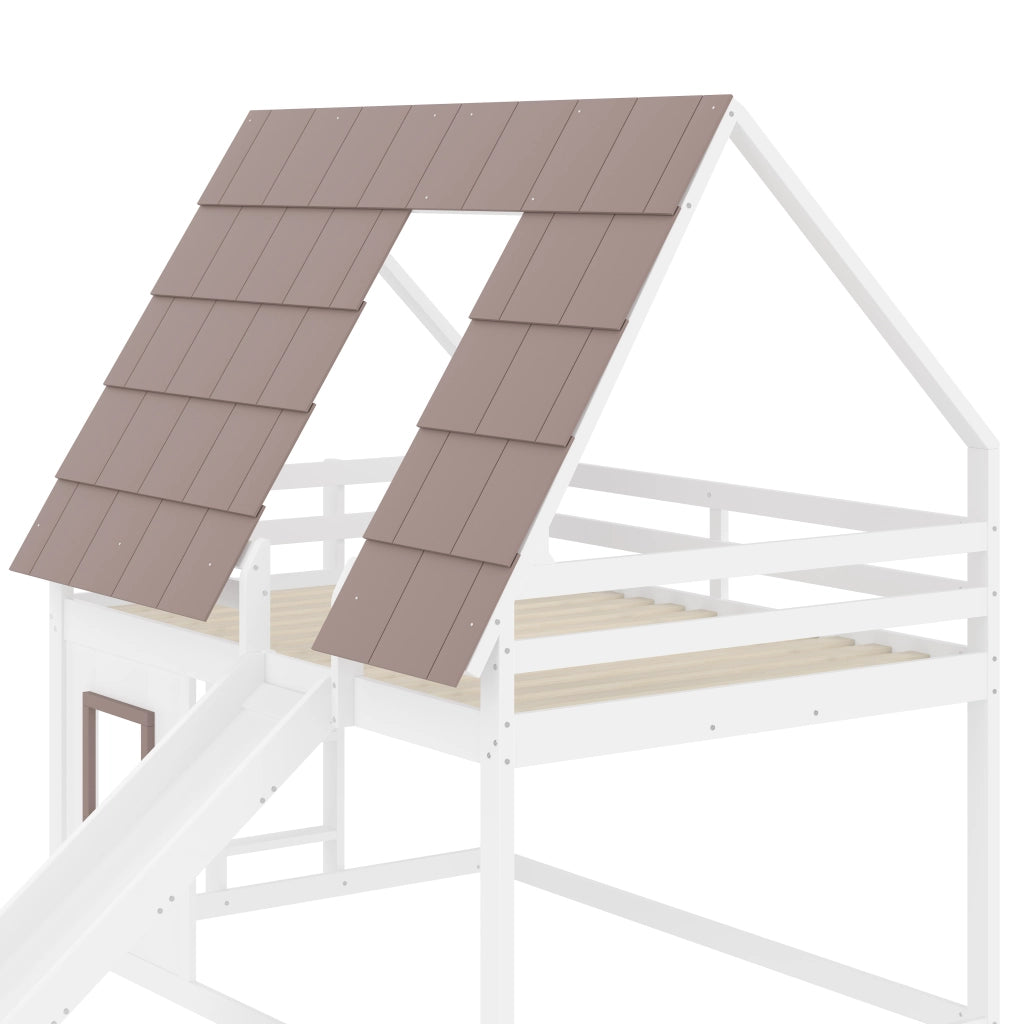 Letto a Castello Matrimoniale 140 x 200 cm con Tetto; Scala e Scivolo; senza Materasso; in Legno e MDF