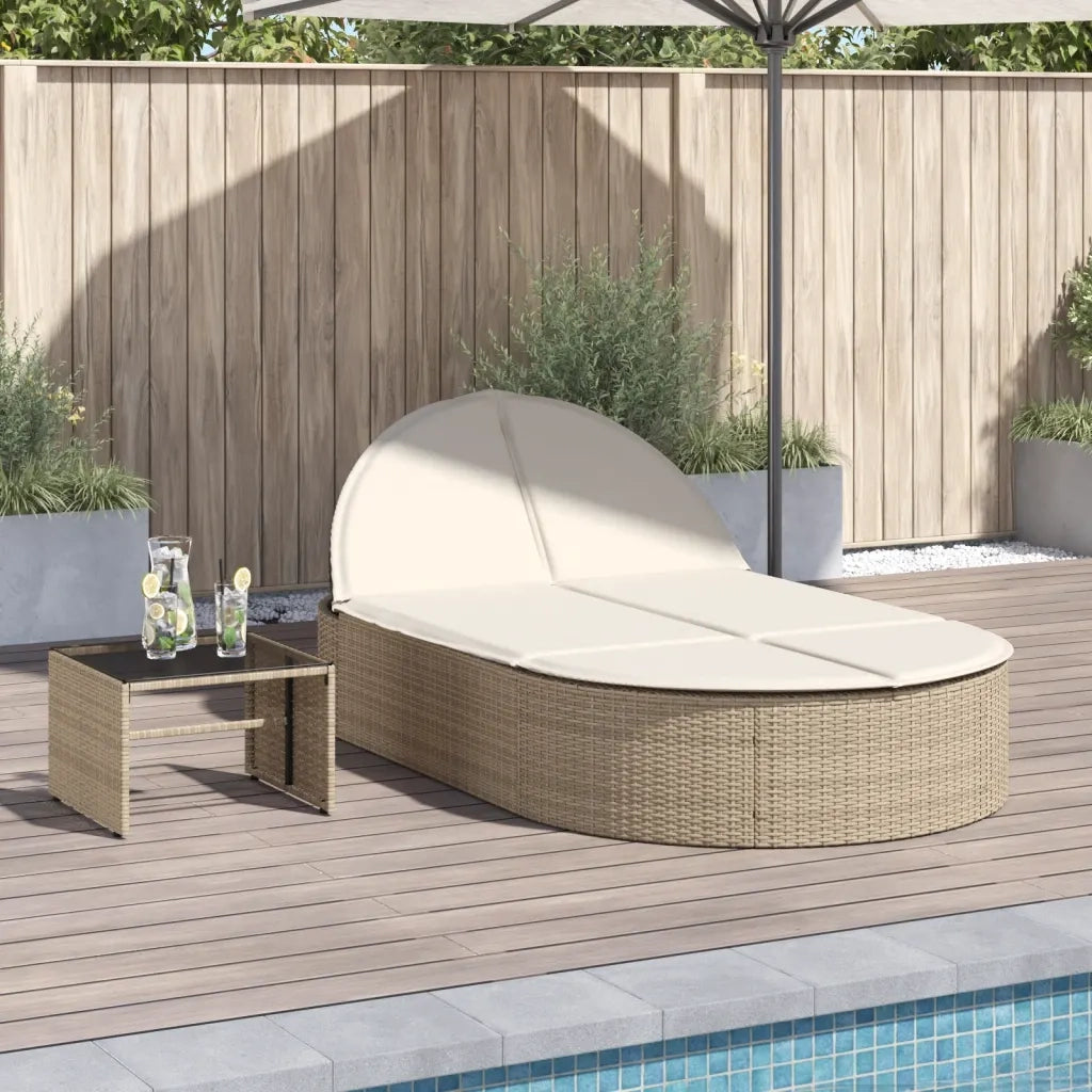 Lettino Prendisole | Sdraio da giardino | Lettino da sole con Cuscini Beige in Polyrattan