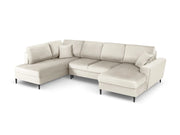 Cosmopolitan Design - Divano panoramico convertibile sinistro con contenitore "Kyoto" 7 posti in velluto beige chiaro 