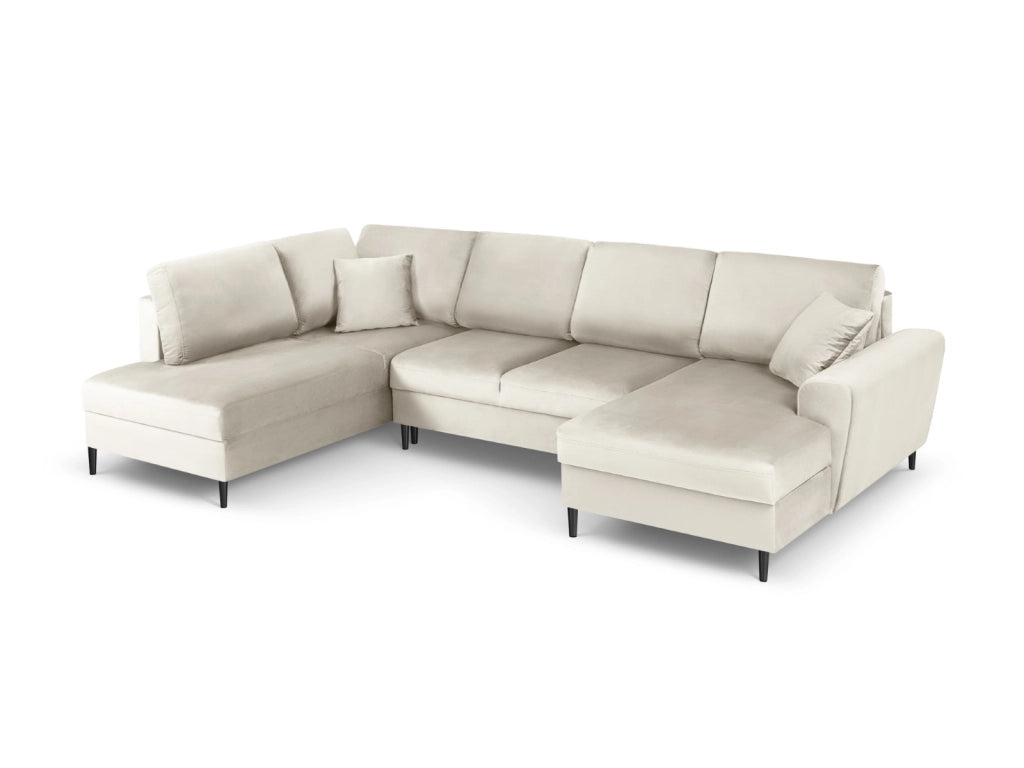 Cosmopolitan Design - Divano panoramico convertibile sinistro con contenitore "Kyoto" 7 posti in velluto beige chiaro 